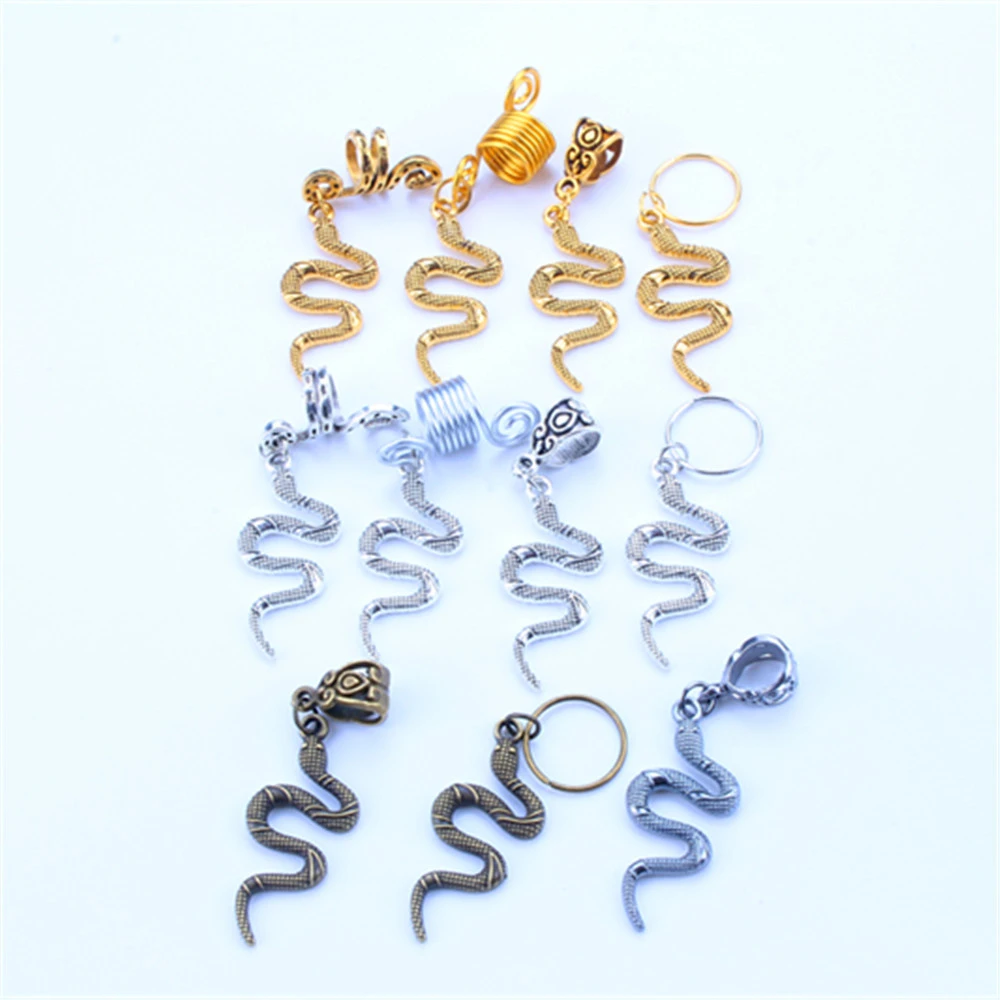 2pcs/Pack Snake Charms Spiral Hairpins Hair Braid Dread Dreadlock Beads Clips Cuffs Rings Jewelry Accessories Hair Rings Clasps