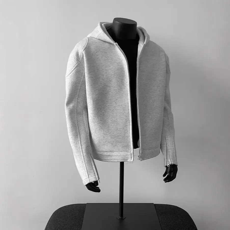 Gray Hooded Sweatshirt for Men in Autumn Deconstructed Stitching Design Niche Cardigan Jacket