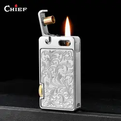 CHIEF Metal Kerosene Lighter Creative One Click Press Launch Ignition Exquisite Tang Grass Personality Retro Creativity