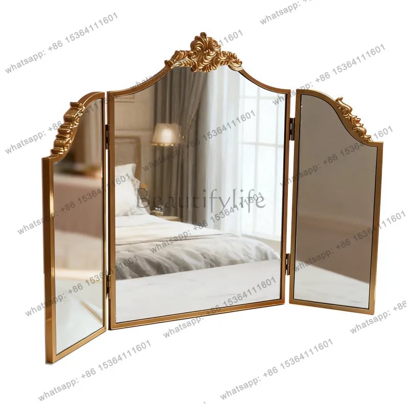 

European retro three-dimensional carved tri-fold mirror, dressing decoration folding mirror 2349