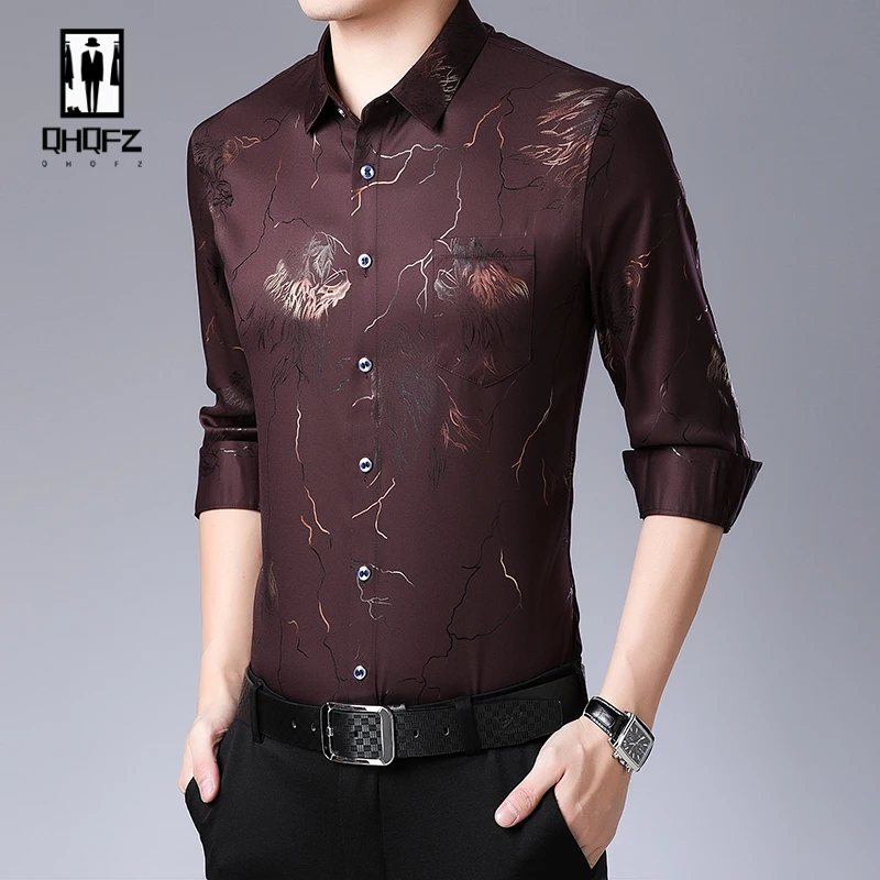 New Men's Casual Printed Long Sleeved Lapel Shirt for Spring and Autumn Fashion Comfortable Wrinkle Free Top Without Ironing