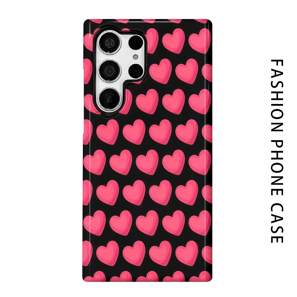 3D Pink Heart Phone Case for For Samsung Galaxy S26 S25 S24 S23 S20 FE A56 A36 Ultra Glossy HD Hard Cover Film Shell