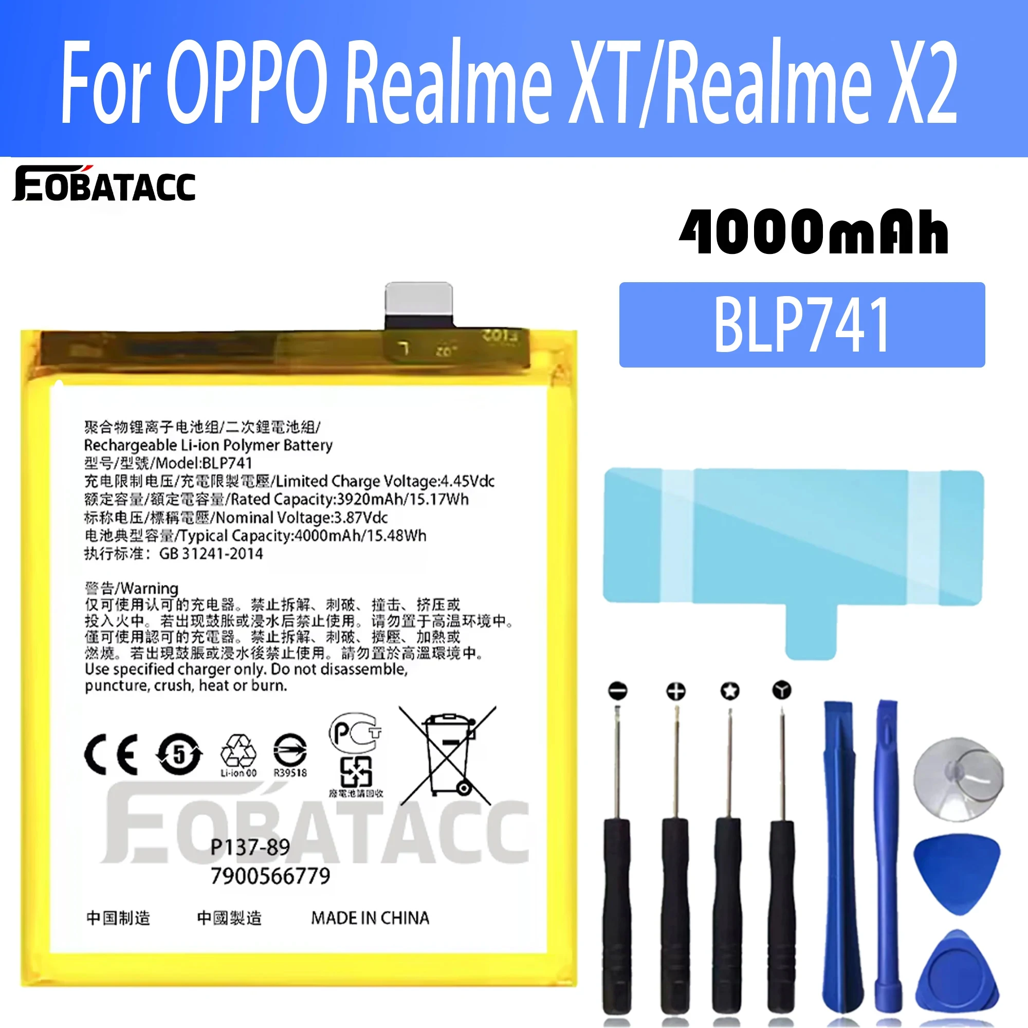 100% New Original Battery BLP741  For OPPO Realme X2 Realme XT  Battery + Free Tools