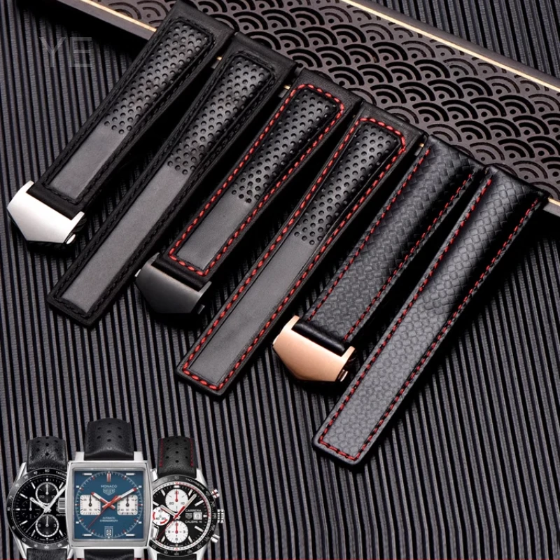 Натуральный безопасный для кожи ремешок для часов из натуральной яловой кожи 22 мм для серии Tag Heuer, элегантные джентльменские дышащие ремешки для часов, черные