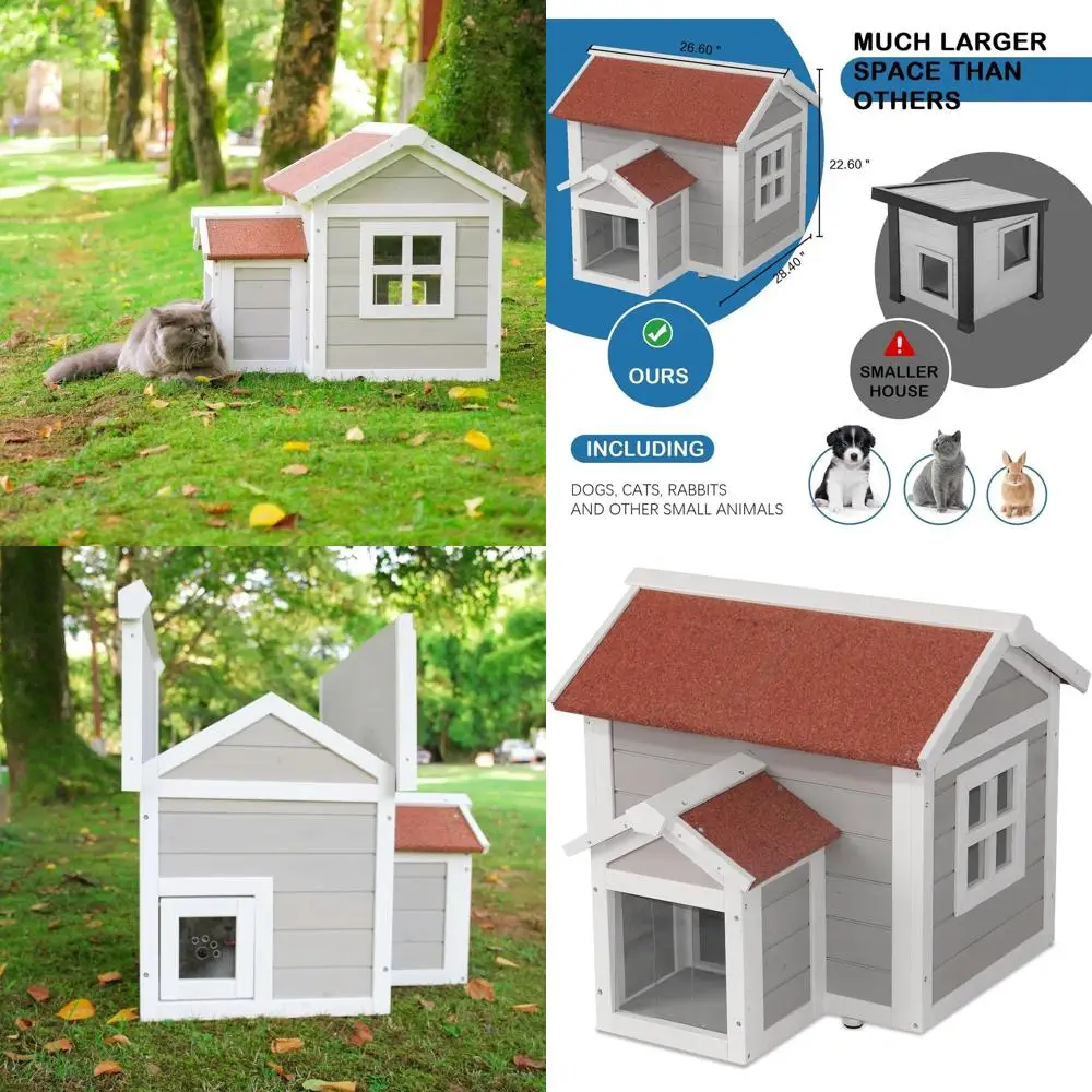 

Weatherproof Double-Room Outdoor Cat Shelter with Removable Roof for Winter