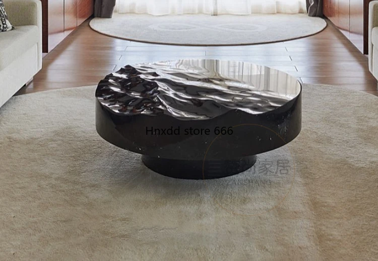 Light luxury minimalist ocean wave shape imitation marble zen round tea table