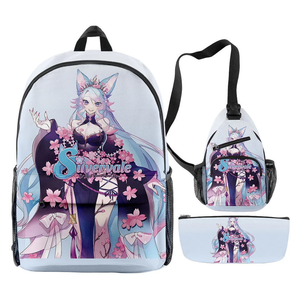 

VTuber Silvervale Anime Backpacks 3 Pieces Sets Zipper Daypack Unisex Traval Bag 2023 New Manga Student School Bag