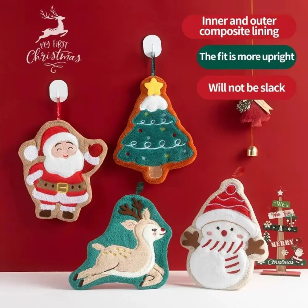 Water Absorption Christmas Hand Towels Coral Fleece Hanging Santa Claus Hand Towel Quick-drying Christmas Tree Handkerchiefs