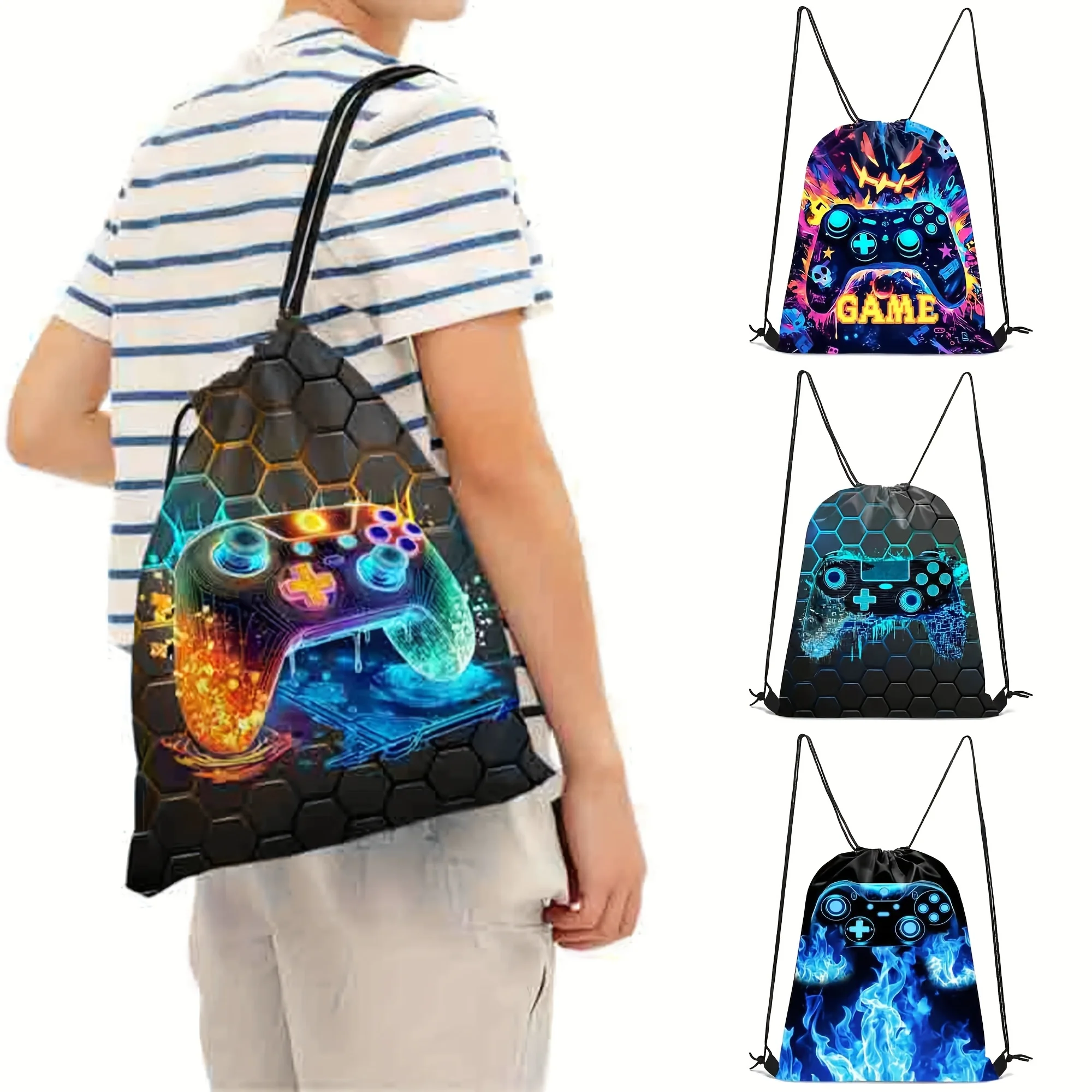 Cool Game Controller Pattern Drawstring Bag, Travel Shoe Bag, Fitness Sports Backpack, Travel Outdoor Drawstring Bag