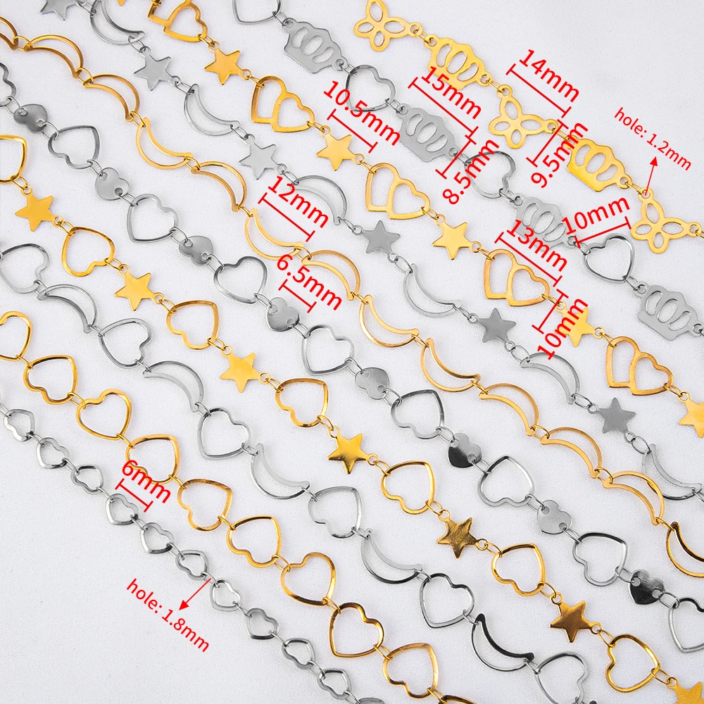 1 Meter Stainless Steel Hollow Flat Love Moon Star Crown Chain for DIY Necklace Bracelet Jewelry Making Accessories - view 5
