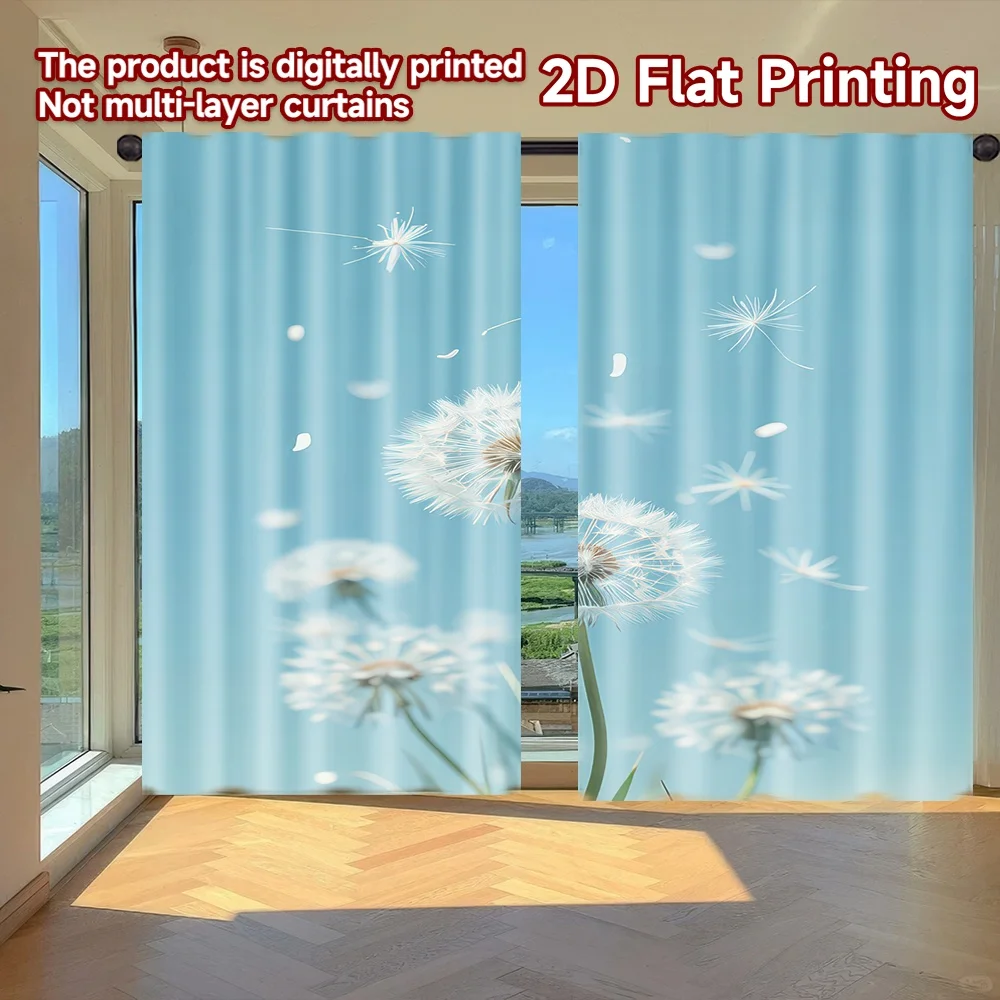 

2D flat printing 2pcs Drapes Dandelions in the Breeze Digital Printed Polyester Drapes Family Party Decoration for Indoor