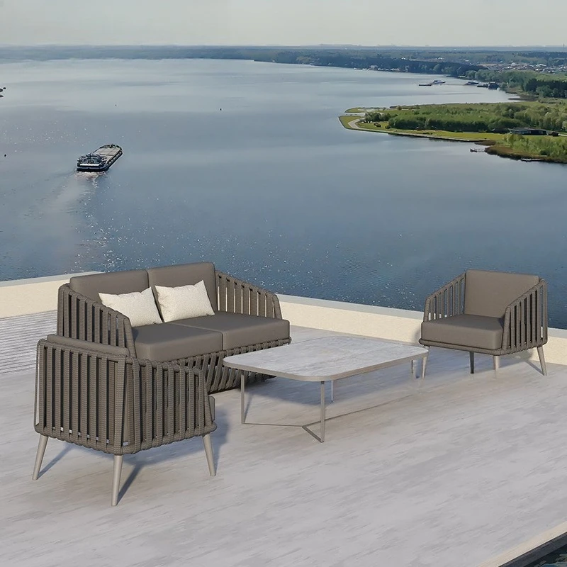 

Nordic outdoor sofa teak rattan sofa rattan furniture hotel outdoor balcony living room leisure chair rattan chair sofa