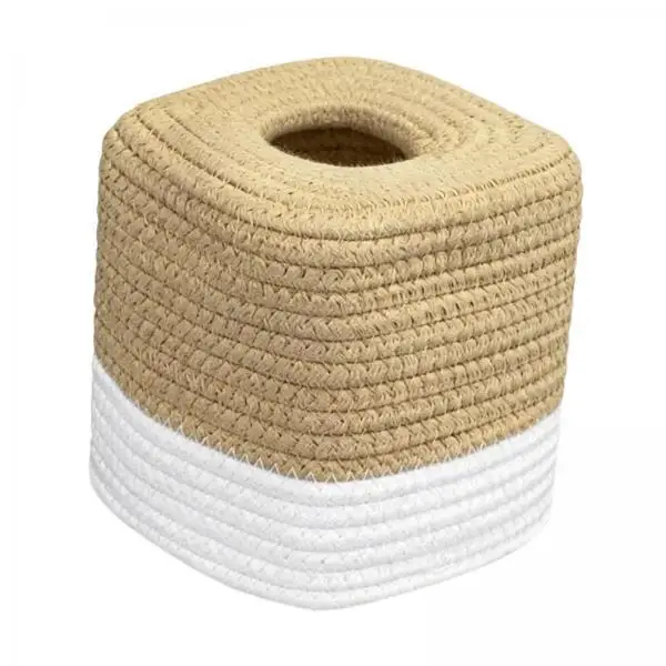 Decorative Tissue Box Cover Cotton Rope Square Napkin Box Holder Chic Bohemian Style for Countertop Coffee Table Desk