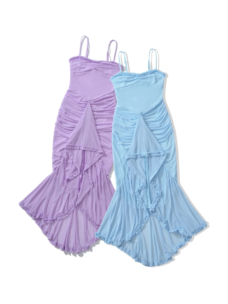 

OUROPEAN ZTATION 2025 Summer New Lady Edgy V-Collar Midi Skirt Top Sexy Woman Solid Color Dresses Regular Fit zipper Slip dress
