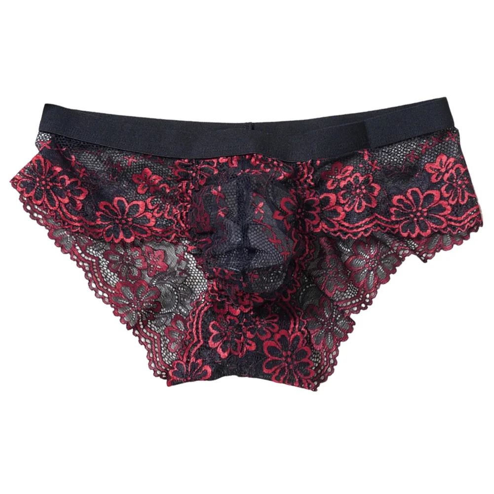 

Мужские трусы-брифы с жаккардовым кружевом и выступающим кармашком, дышащее нижнее белье для сисси и геев, экзотическое белье с эластичным поясом для интимного использования