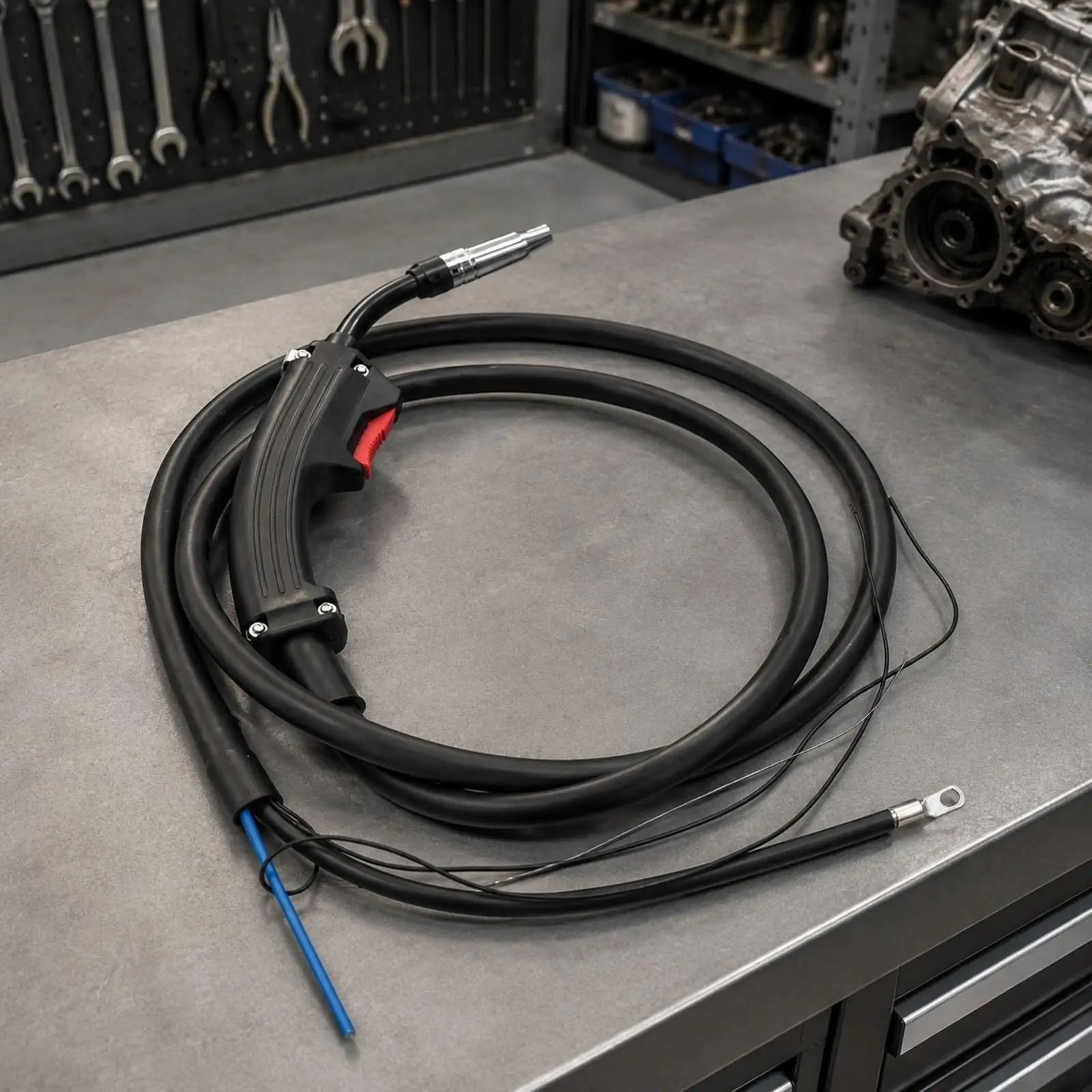 MIG Welding Torch with Cable Lead Wire Feeder Trigger Power Gas Round Connector for