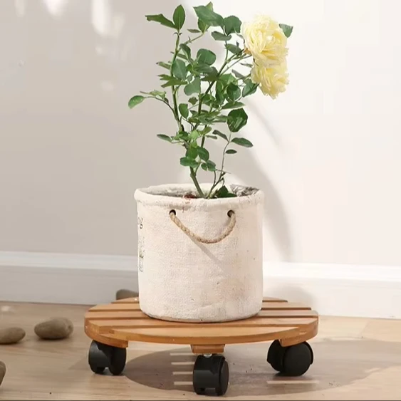 hot saltBamboo Plant Caddy with Wheels, Slatted Moisture-proof Rolling Plant Stand for Indoor Outdoor Potted Flower Pot Mover