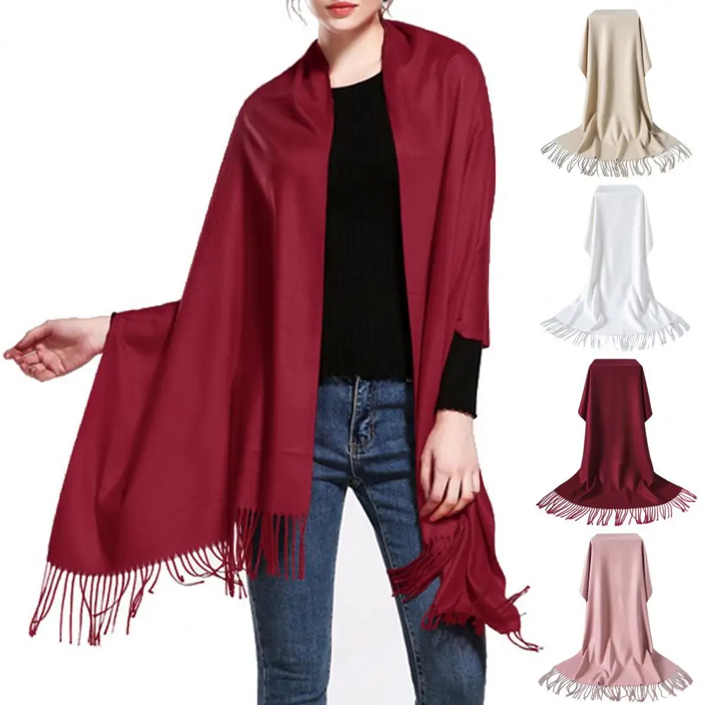 Winter Scarf Women Cashmere Warm Pashmina Solid Female Scarves Wraps Thick Soft Bufanda Big Tassels Shawl Long Stole