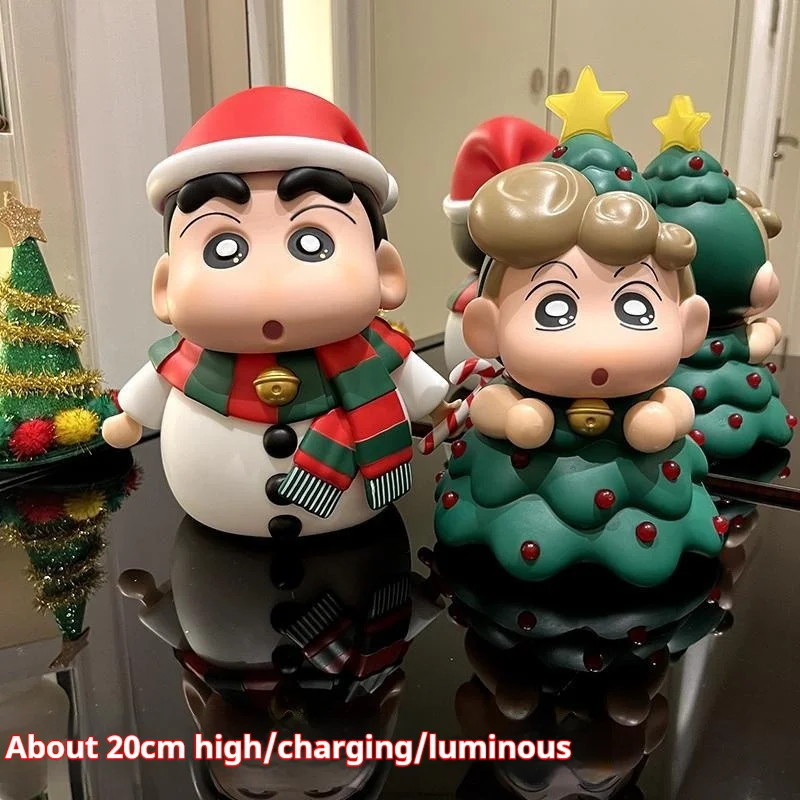 20cm Snowman Crayon Shin Chan Christmas Tree Himawari Can Emit Light Action Figure Collectible Toy Model Kids Christmas Gift