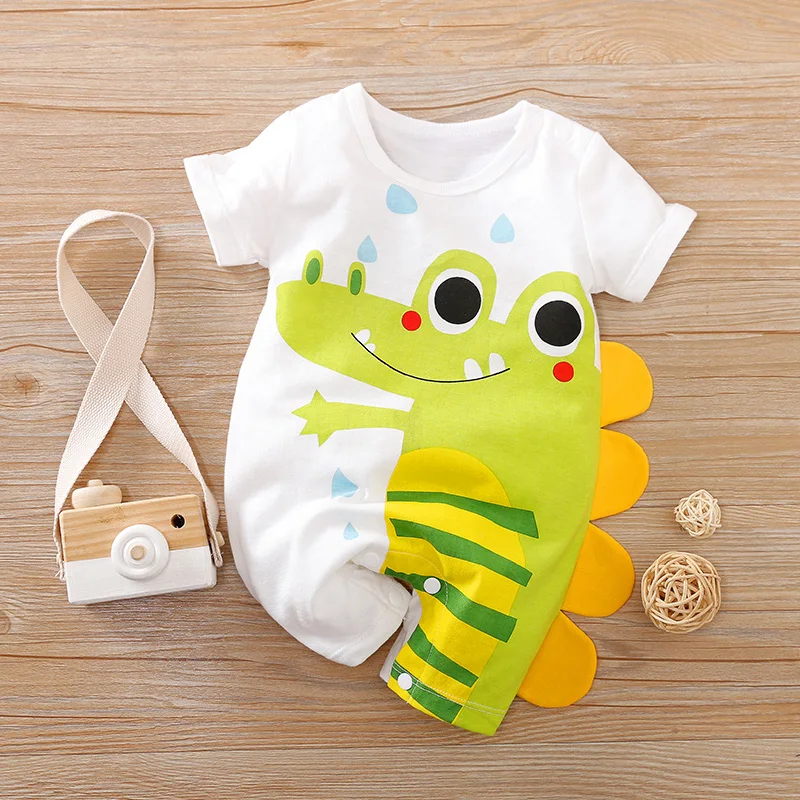 0-18 Baby Jumpsuit Cute Cartoon Crocodile Print Cotton Comfortable And Soft Boy And Girl Summer Short Sleeved Newborn Clothes