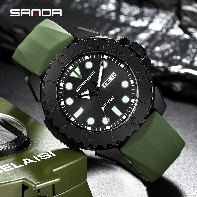 Sanda 3118 moda topo esporte militar relógio para homens movimento de quartzo casual 50bar relógio de pulso à prova dwaterproof água relogio masculino