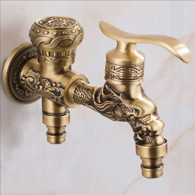 Brass AntiqueOutside Toilet Tap Washing Machine Bibcock Decorative Outdoor Garden Basin Wall Mount Single Cold Water Faucet