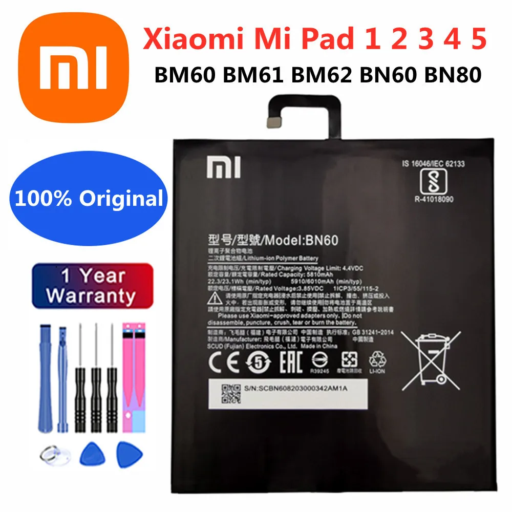 

High Quality Xiao mi 100% Orginal Tablet Battery For Xiaomi Mi Pad 1 2 3 4 5 Pad1 Pad2 Pad3 Pad4 Pad5 BM60 BM61 BM62 BN60 BN80