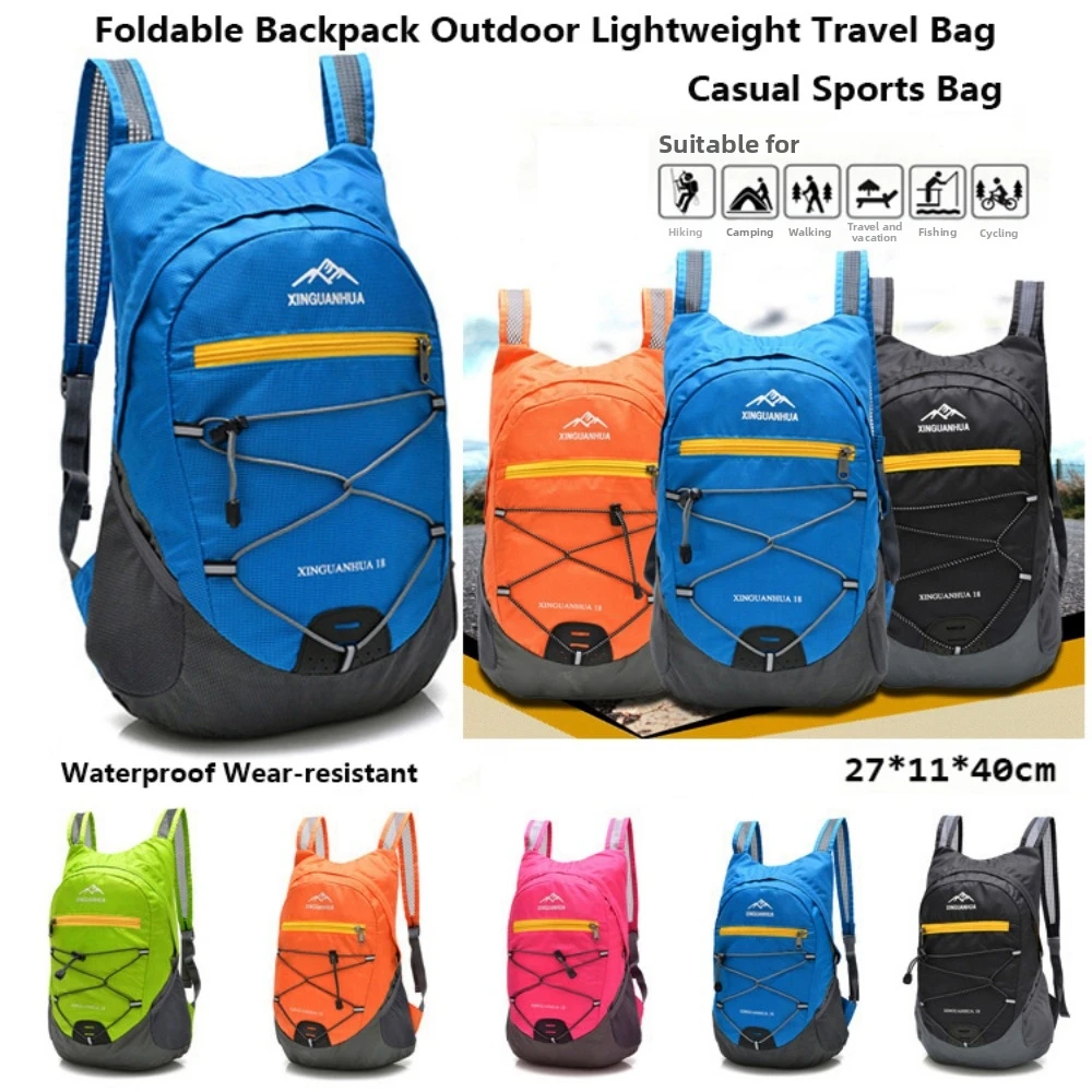 

Fashionable Lightweight Foldable Backpack Wear-resistant 27*11*40cm Casual Sports Bag Waterproof Storage Beach Bag