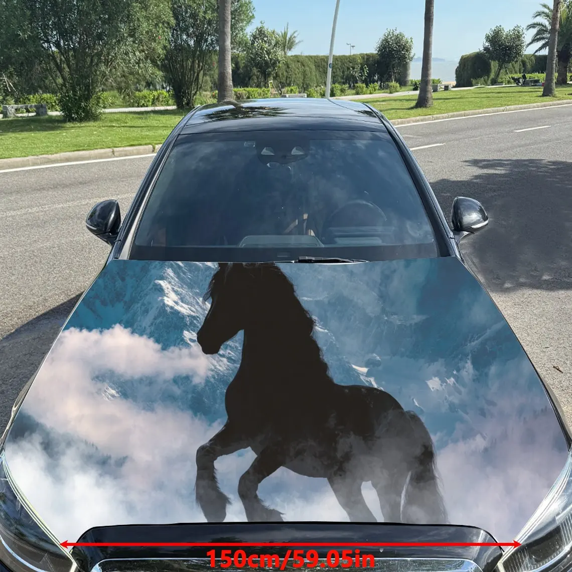 Car Decals Horse with a Breathtaking, Cloud - Filled and Sky - Soaring Background Car Hood Sticker, Waterproof Self - Adhesive V