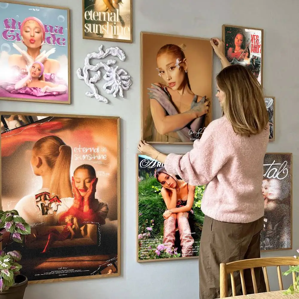 Singer A-Ariana G-Grande Self-adhesive Art Poster Whitepaper Prints Posters Artwork Aesthetic Art Wall Painting