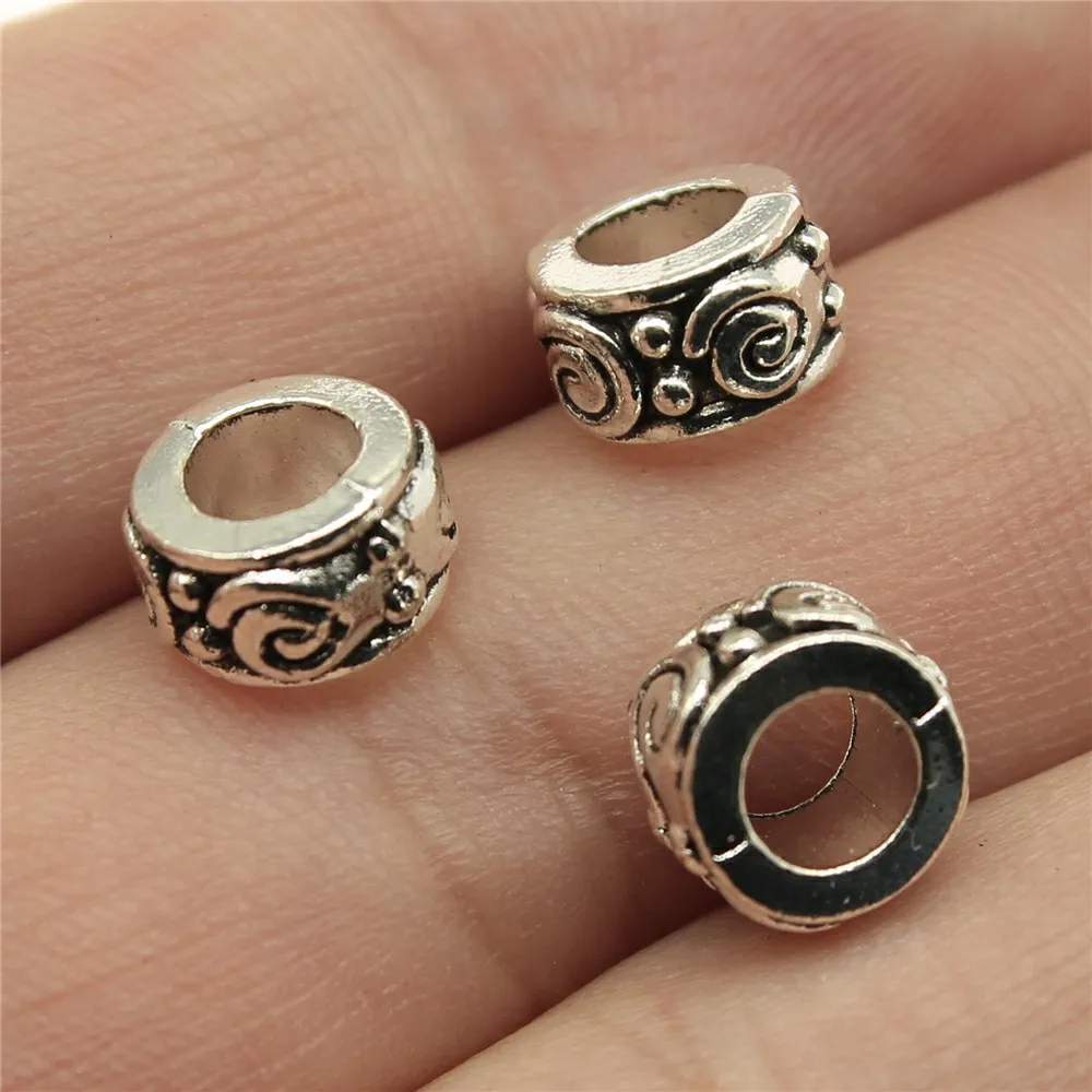 20pcs 8x8x5mm(0.31x0.31x0.2inch) Antique Silver Color European Big Hole Beads Spacer Beads Materials Jewelry Accessories