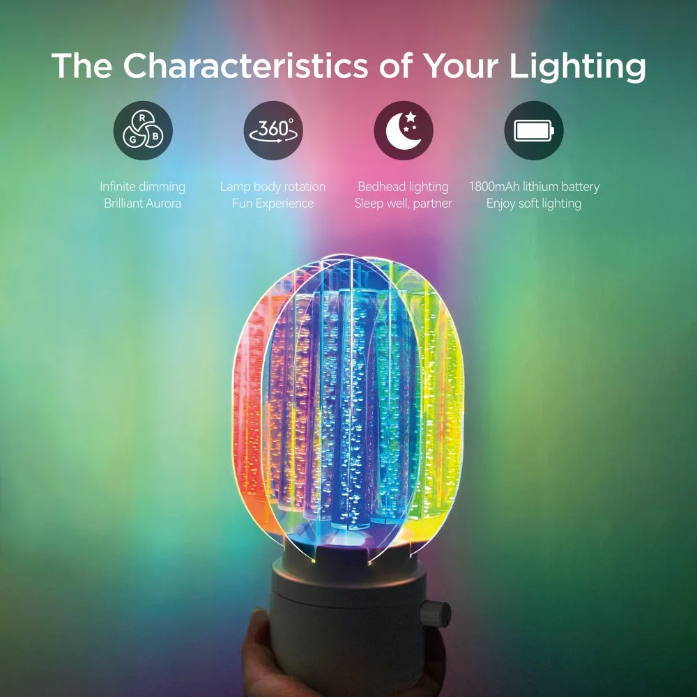 Luz Aurora de plástico: lámpara LED portátil que cambia de color de ensueño para una atmósfera romántica