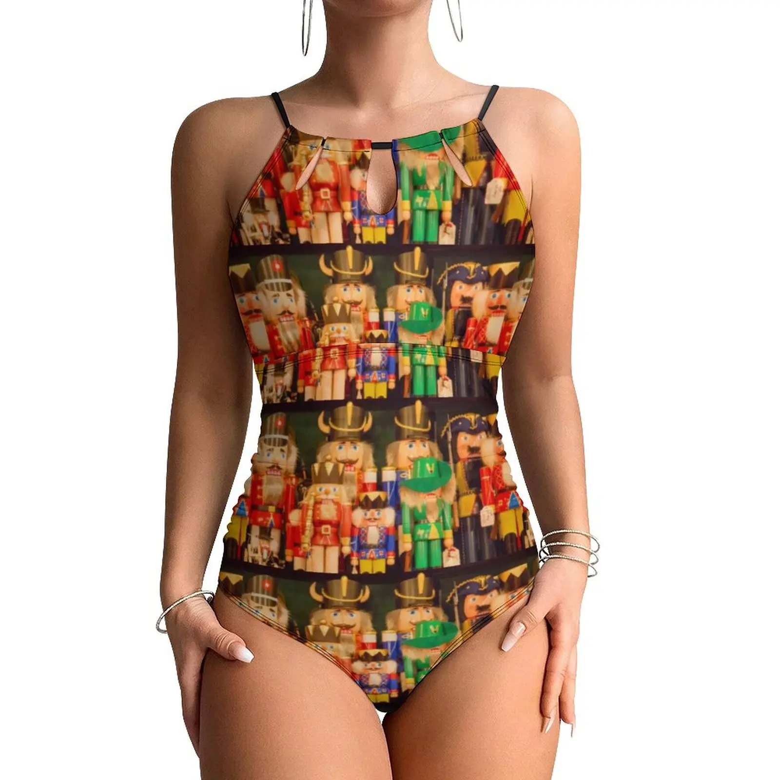 Army of Nutcracker Swimsuit Sexy Christmas Print One Piece Swimwear Push Up Bodysuit Modern Holiday Pool Monokini