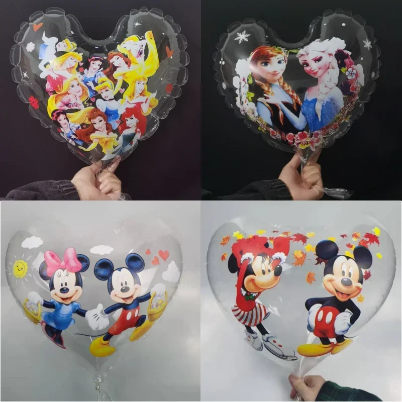 

5/10pcs Heart Shape Disney Frozen Mickey Printed Transparent Balloon Birthday Party Wedding Furniture Decoration Children's Gift