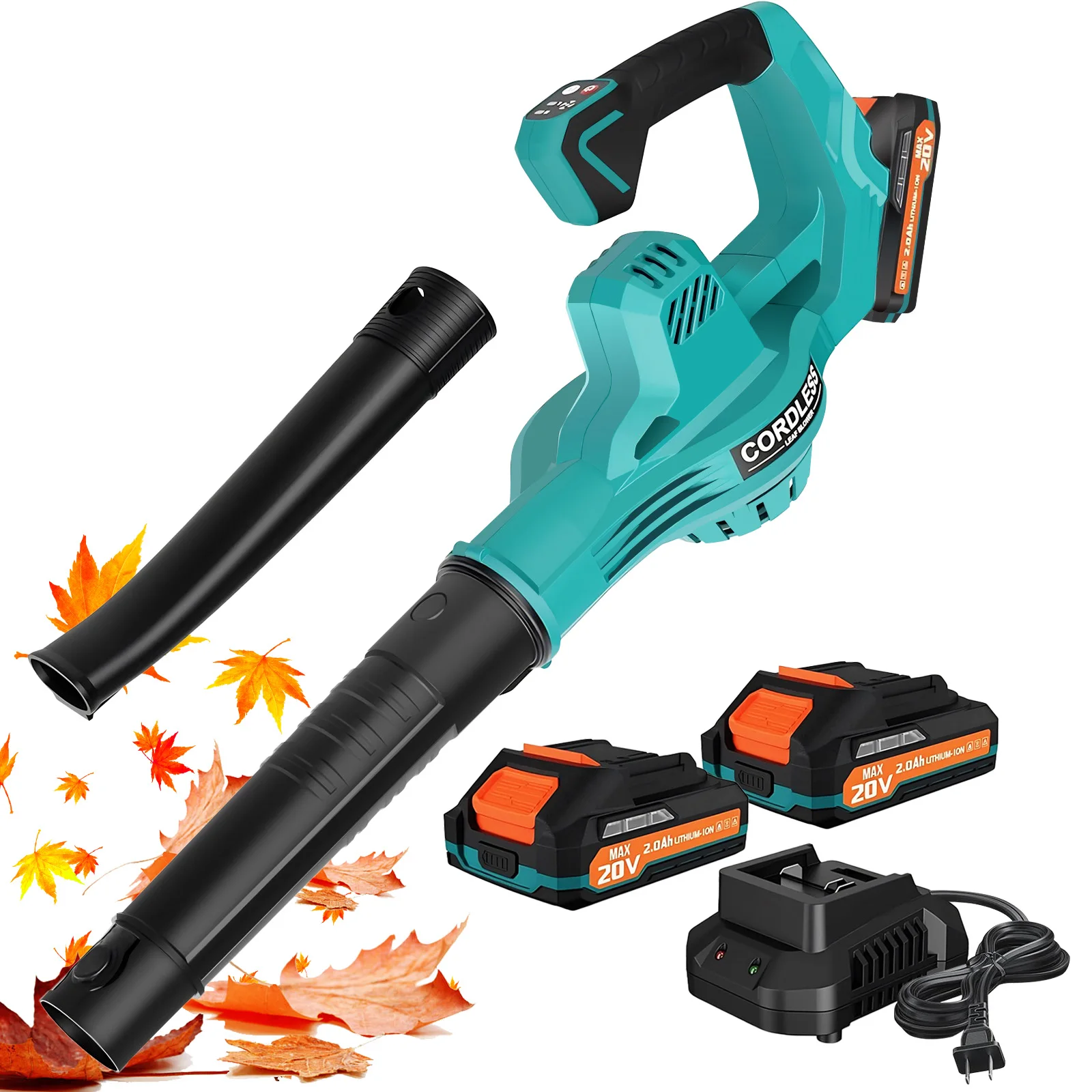 Cordless Electric Leaf Blower 160MPH Lightweight 19500 RPM with 2*20V-2.0Ah Batteries and Charger 2-Speed for Lawn Care Yards