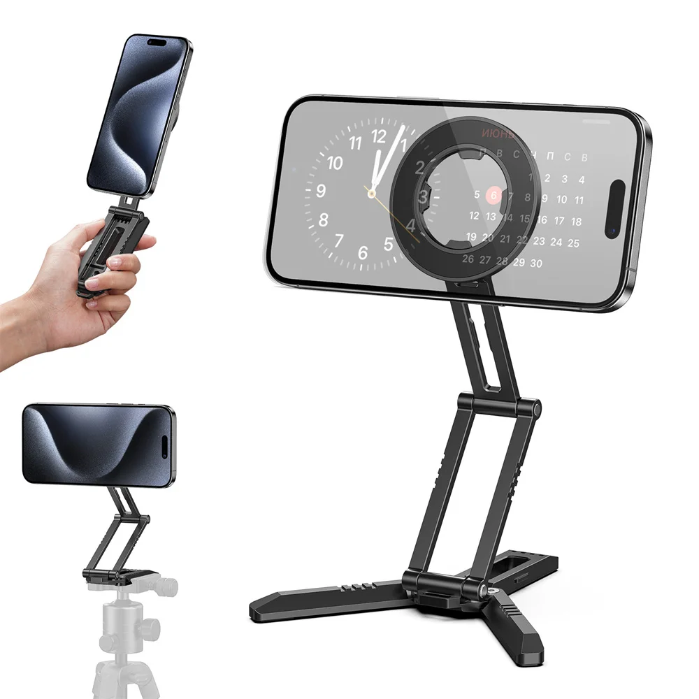 2024 Magnetic Phone Tripod Mount with Acra Selfie Desk Phone Holder Stand for Magsafe iPhone 16 15 14 13 12 Pro Samsung