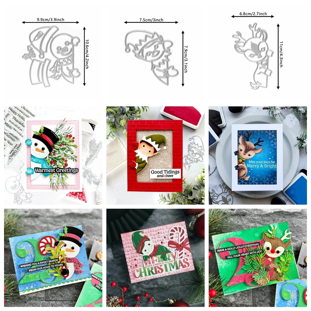 Metall-Stanzformen-Set, Rentier, kleines Kind, Schneemann mit Holly-Rand, Rand für DIY, Scrapbooking, Weihnachten, Papier, Karten, Album, Basteln