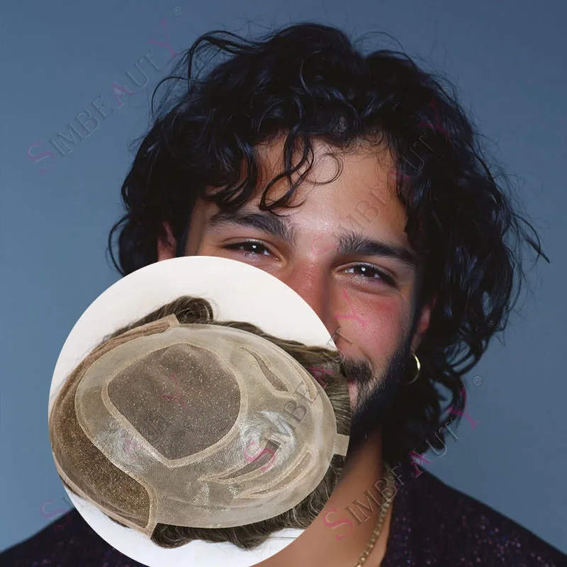 

28 мм вьющийся блондин черный серый 540 # 1B65 Мужской парик Прочный дышащий кружевной передний парик из искусственной кожи с натуральной линией волос Отбеливающий узел Человеческий парик