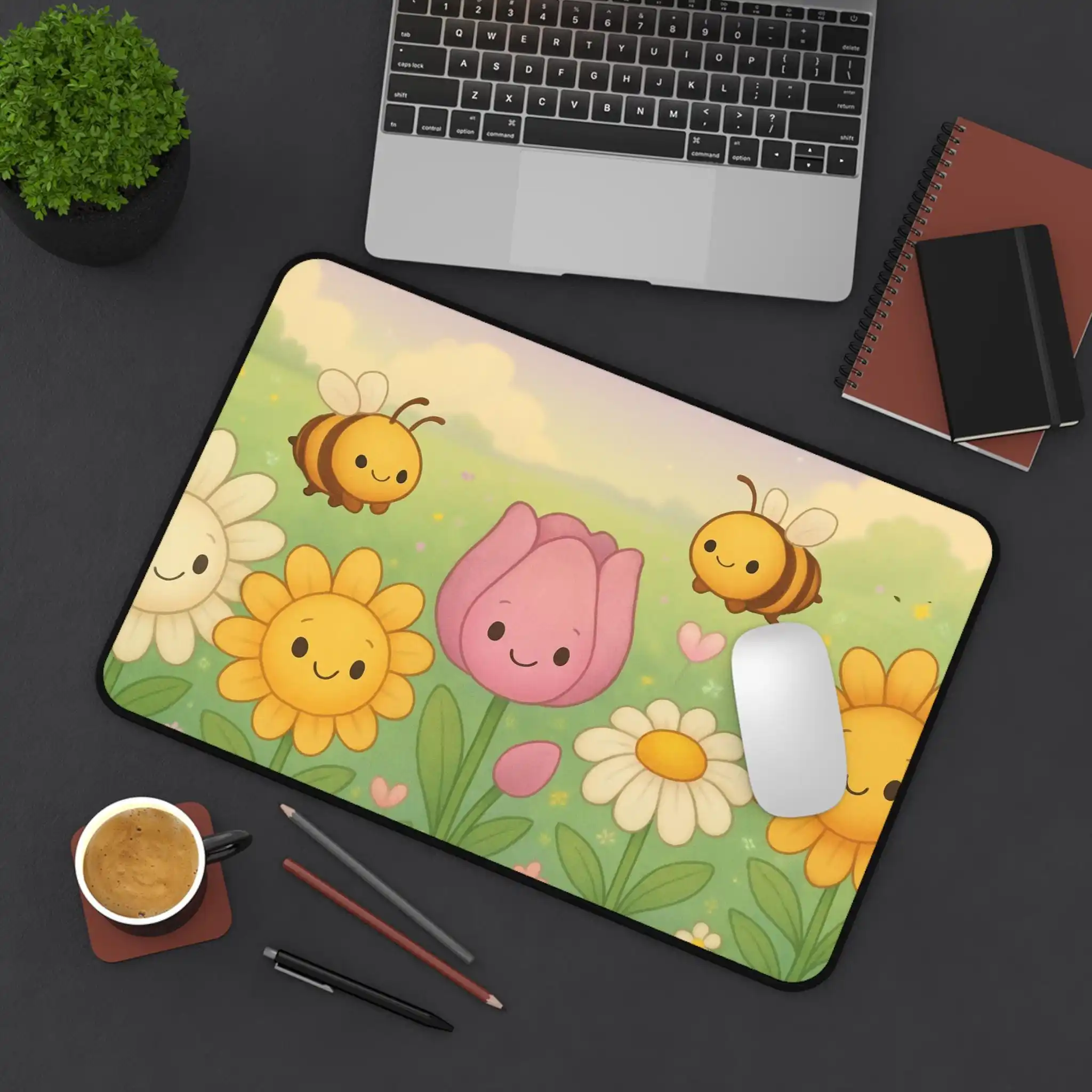 Cute Floral Bee Placemats,kawaii Placemats, Fun Desktop Decorations,gift for Bee Enthusiasts,floral-themed Home and Office Decor