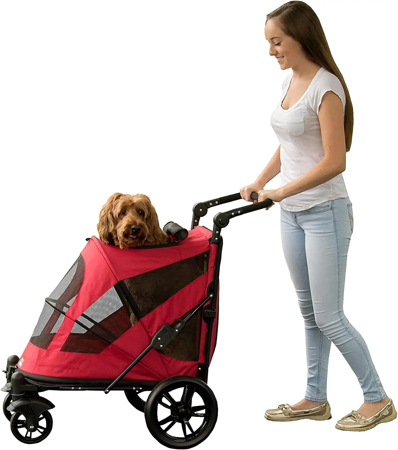 Pet Gear No-Zip Pet Stroller com entrada dupla, botão, entrada Zipperless para cães e gatos simples ou múltiplos, Pet pode andar facilmente