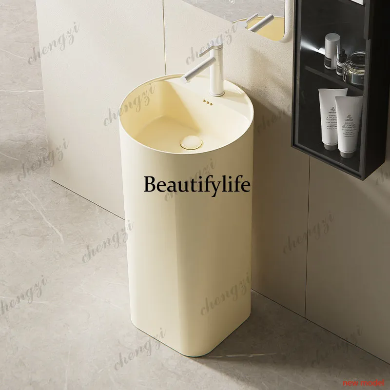 Column basin ceramic, wash basin small apartment bathroom floor type, integrated balcony washbasin