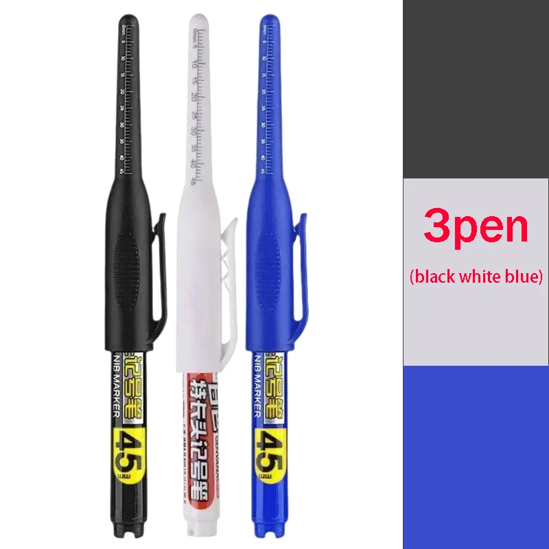 45 mm wasserdichte Tiefloch-Markierungsstifte mit langem Spitzenkopf, Zimmermannsstift, weiße/schwarze/blaue Tinte für Mehrzweck-Handwerkzeuge für die Holzbearbeitung
