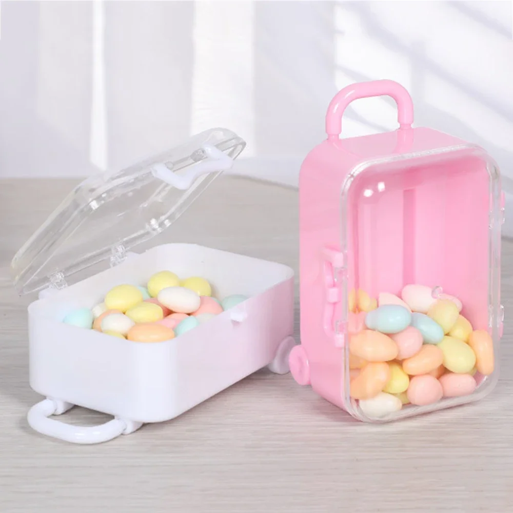 24pcs/Set Travel lever box-shaped sweet box mini suitcase transparent candy box Plastic Candy Box Mini Suitcase Box