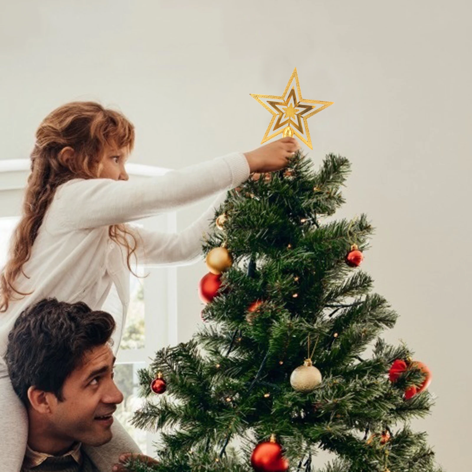 

15Cm Christmas Tree Topper Star Gold Treetop Decoration For Holiday Party Xmas Decor Star Design Light Weight