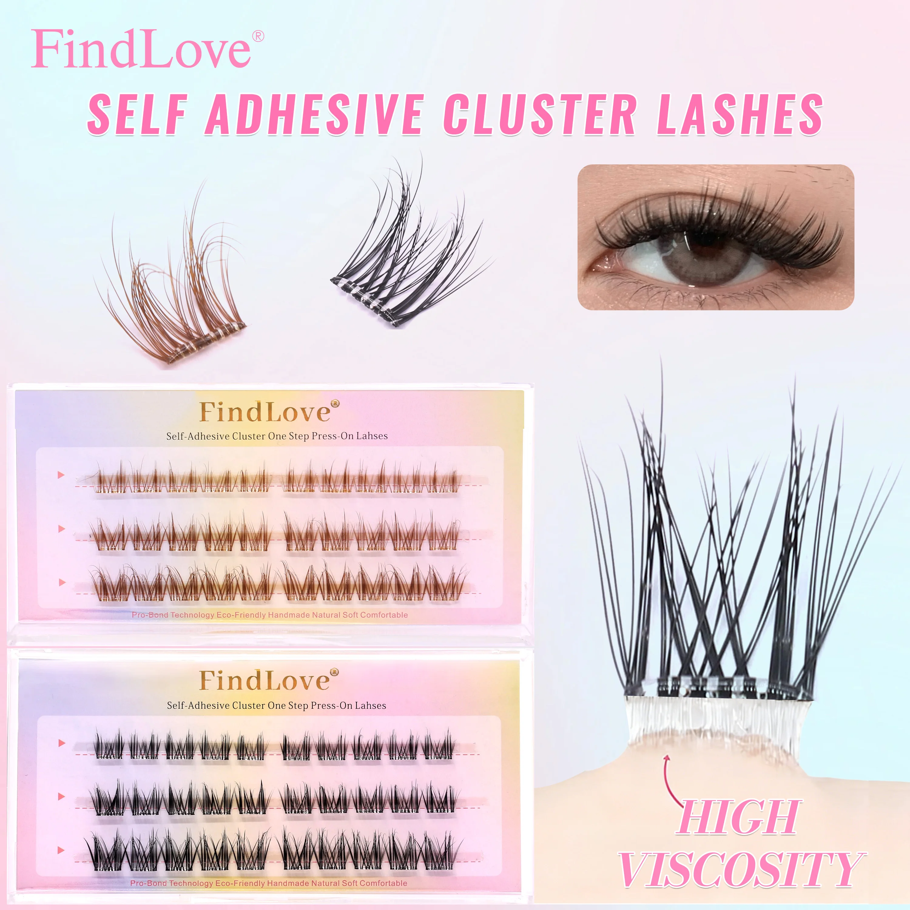 

30Clusters Pre Glued Lashes Cat Eye Lashes Natural Look Brown Eyelash Press On Lashes D Curl 3D Fluffy Wispy Lash Lightweight
