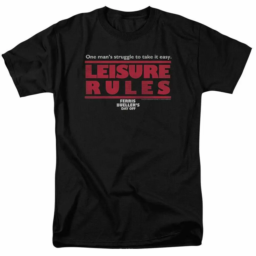 Ferris Bueller's Day Off Leisure Rules T Shirt Mens Licensed 80s Movie Tee Black