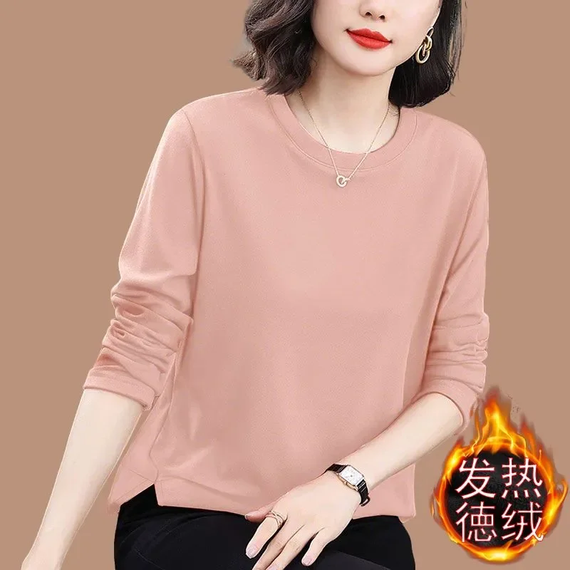 

Double-sided German Velvet Warm Base Winter Underwear Women's Autumn and Winter Plus Velvet Thickened T-shirt Tops for Commuting