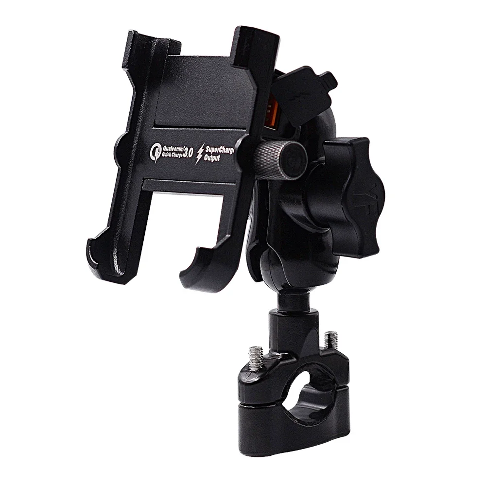 Cauklo Aluminum Motorcycle Phone Holder QC3.0 Quick charge Moto Handlebar Rearview Bracket Stand for 4-6.8 Mobile Phone Mount