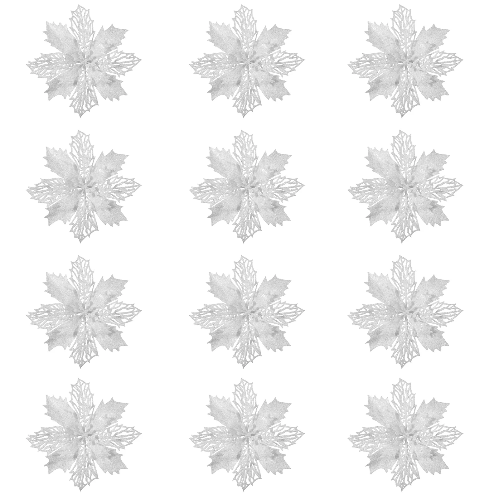 12 قطعة من زهور البونسيتة اللامعة لتزيين شجرة الكريسماس وزخارف الزهور الاصطناعية لغرفة الحفلات وديكور زهرة عيد الميلاد #6