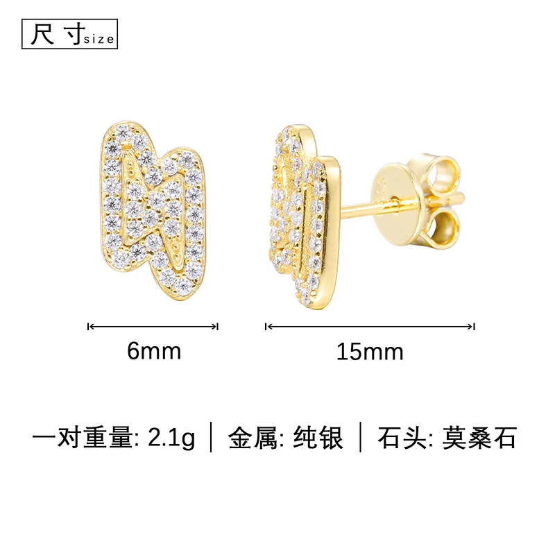 Moissanite S925 Sterling Silver Lightning Stud Earring for Men Hip Hop Earrings Bling Ice Out Rapper Jewelry With Certificate